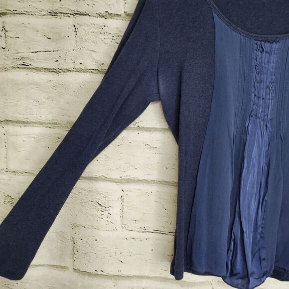 Soft Surroundings Blue Long Sleeve Cotton Shirt Silk Front Detail Womens Medium - Picture 4 of 7